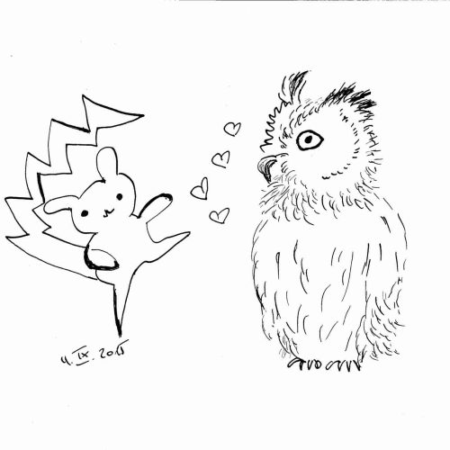 Eule verliebt in ein Pokemon / für das Buch „Kapriziöse Eulen“