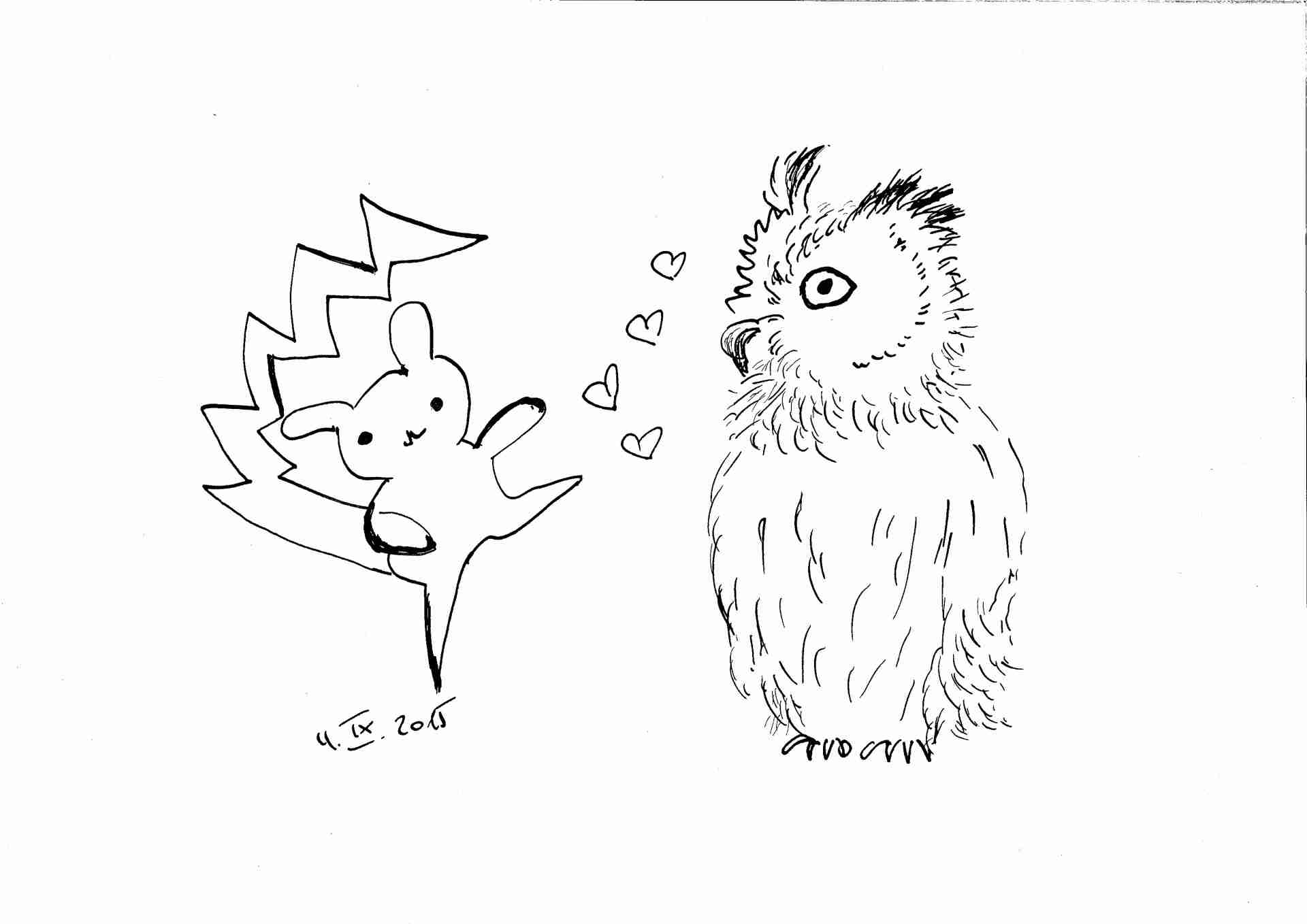 Eule verliebt in ein Pokemon / für das Buch „Kapriziöse Eulen“