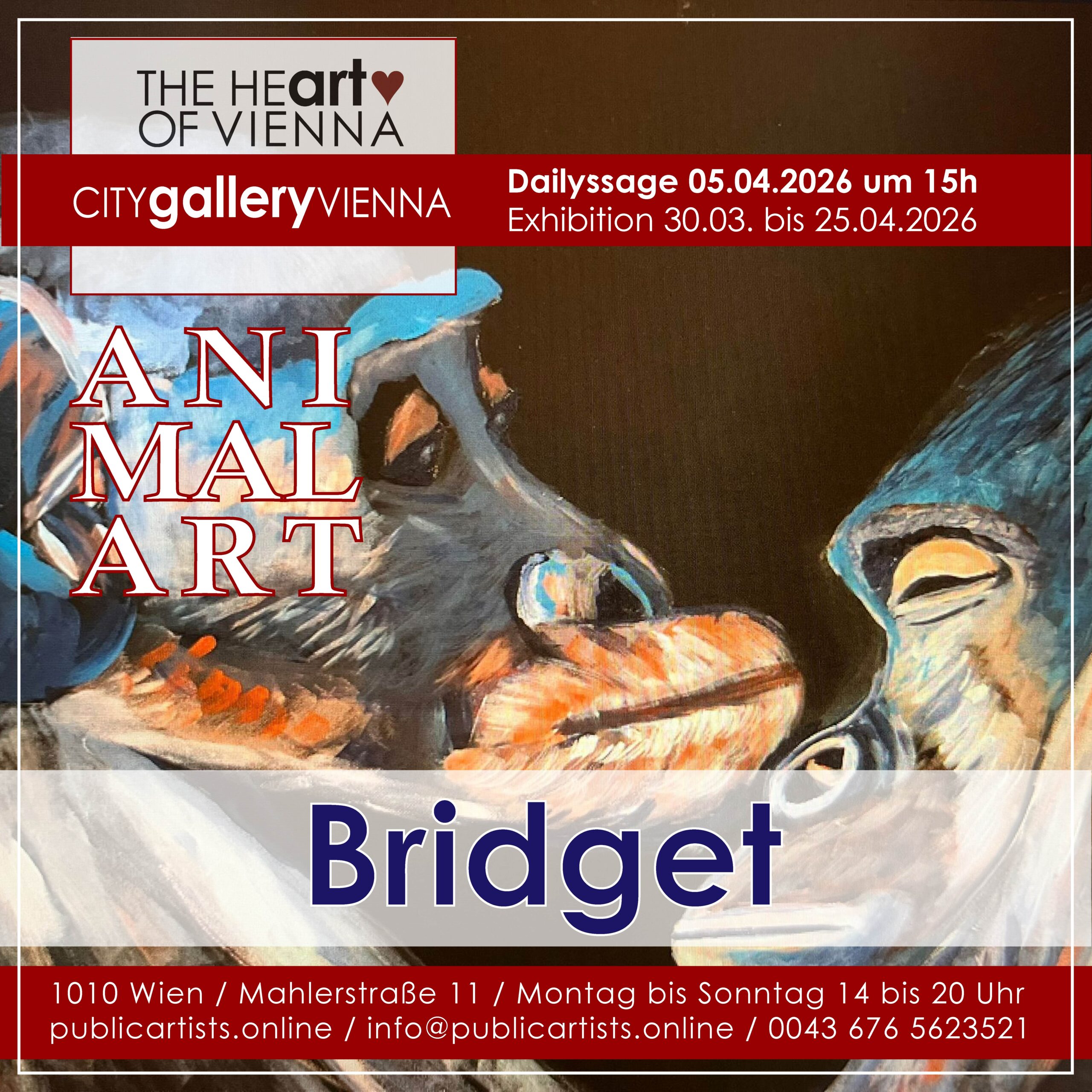 Bridget zeigt „ANIMAL ART“ in der CITYgalleryVIENNA