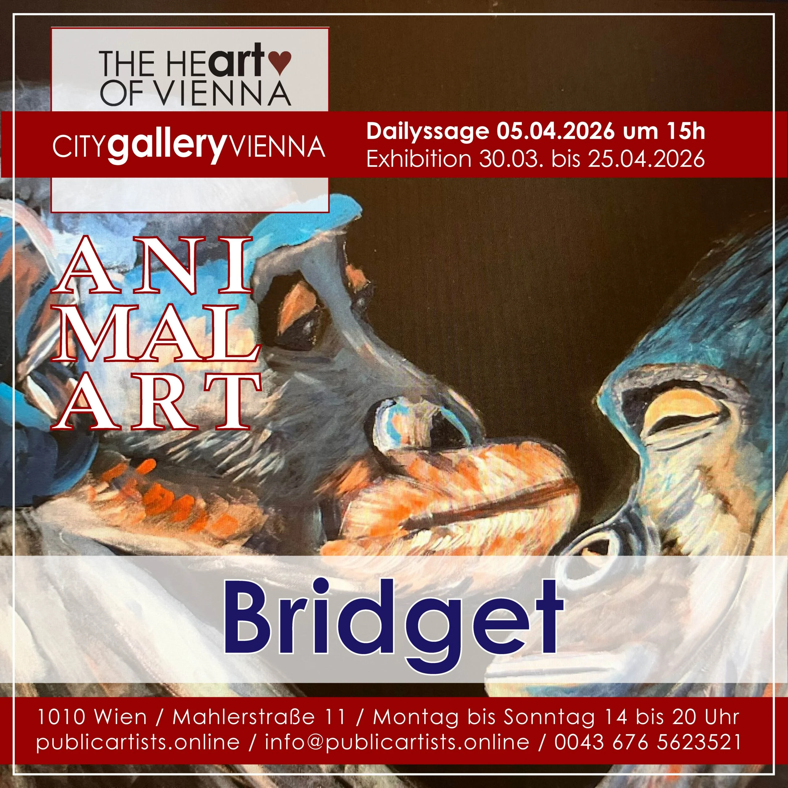 Bridget zeigt „ANIMAL ART“ in der CITYgalleryVIENNA